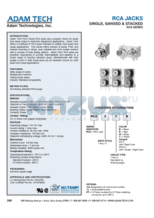 RCA112W datasheet - RCA JACKS SINGLE, GANGED & STACKED