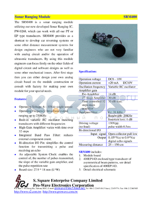 SRM400 datasheet - Sonar Ranging Module
