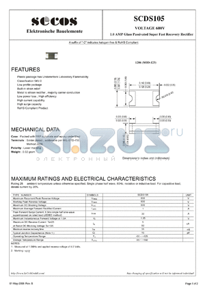 SCDS105 datasheet - 1.0 AMP Glass Passivated Super Fast Recovery Rectifier