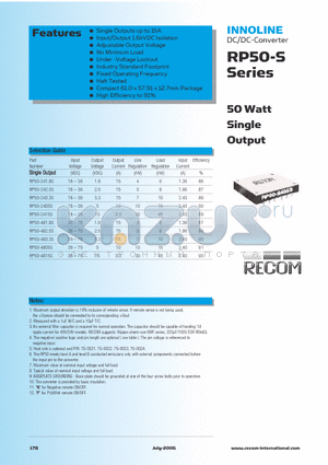 RP50-243.3SN datasheet - 50 Watt Single Output