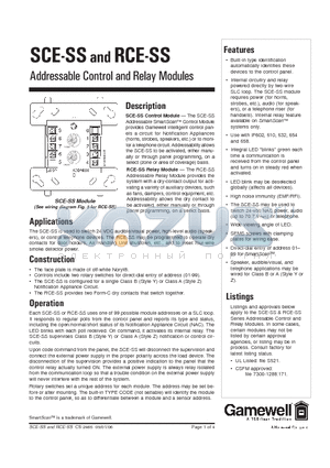 SCE-SS datasheet - Addressable Control and Relay Modules