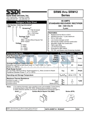 SRM6 datasheet - STANDARD RECOVERY RECTIFIER