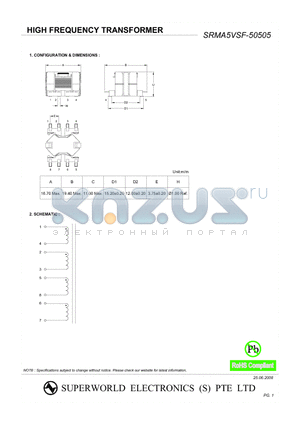 SRMA5VSF-50505 datasheet - HIGH FREQUENCY TRANSFORMER