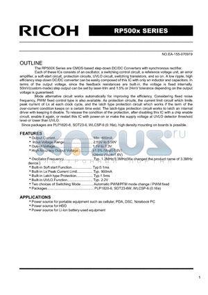 RP500X datasheet - The RP500X Series are CMOS-based step-down DC/DC Converters with synchronous rectifier.