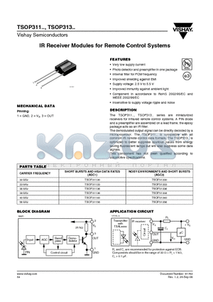 TSOP31338 datasheet - IR Receiver Modules for Remote Control Systems