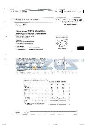 RCA8766A datasheet - 10-Ampere N-P-N Monolithic Darlington Power Transistors