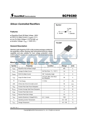 SCF6C60 datasheet - Silicon Controlled Rectifiers