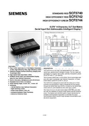 SCF5740 datasheet - 0.270 4-Character, 5x7 Dot Matrix Serial Input Dot Addressable Intelligent Display