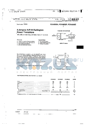 RCA9202C datasheet - 4 AMPERE NPN DARLINGTON POWER TRANSISTORS
