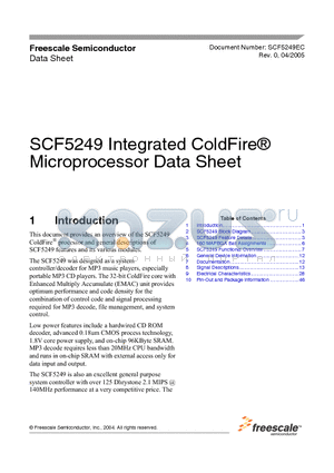 SCF5249LPV120 datasheet - Integrated ColdFire Microprocessor