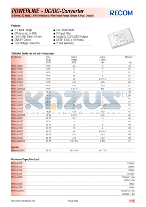 RP60-1212DE datasheet - POWERLINE - DC/DC - CONVERTER