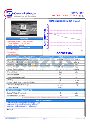 SMV0135A datasheet - LOW COST - HIGH PERFORMANCE VOLTAGE CONTROLLED OSCILLATOR