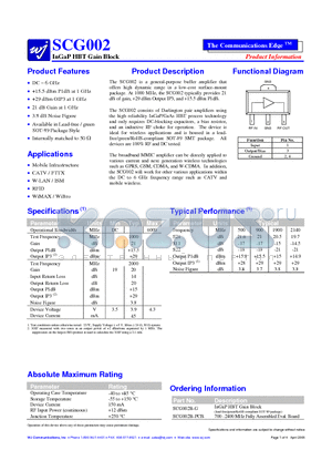 SCG002B-G datasheet - InGaP HBT Gain Block