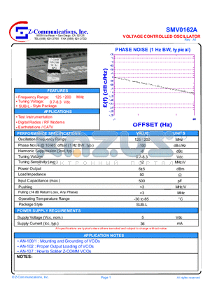 SMV0162A datasheet - VOLTAGE CONTROLLED OSCILLATOR