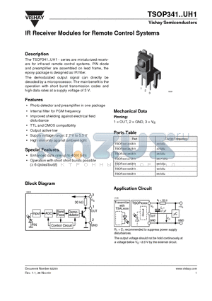 TSOP34133UH1 datasheet - IR Receiver Modules for Remote Control Systems