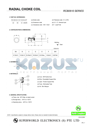 RCB0610180KZF datasheet - RADIAL CHOKE COIL