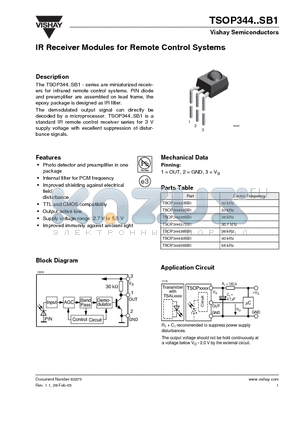 TSOP34440SB1 datasheet - IR Receiver Modules for Remote Control Systems