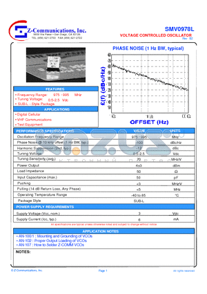 SMV0978L datasheet - LOW COST - HIGH PERFORMANCE VOLTAGE CONTROLLED OSCILLATOR