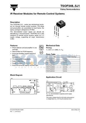 TSOP34830SJ1 datasheet - IR Receiver Modules for Remote Control Systems