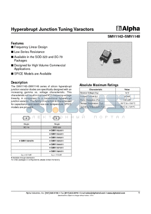 SMV1143-011 datasheet - Hyperabrupt Junction Tuning Varactors