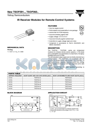 TSOP39133 datasheet - IR Receiver Modules for Remote Control Systems