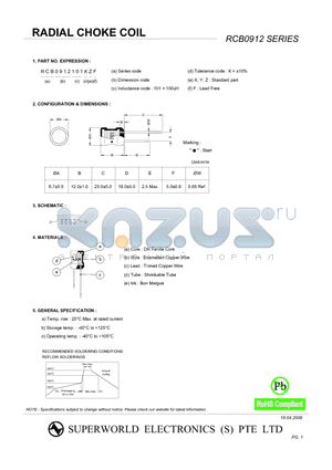 RCB0912121KZF datasheet - RADIAL CHOKE COIL