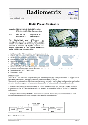 RPC-UHF datasheet - Radio Packet Controller