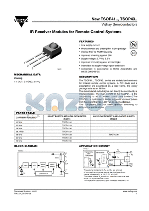 TSOP4130 datasheet - IR Receiver Modules for Remote Control Systems