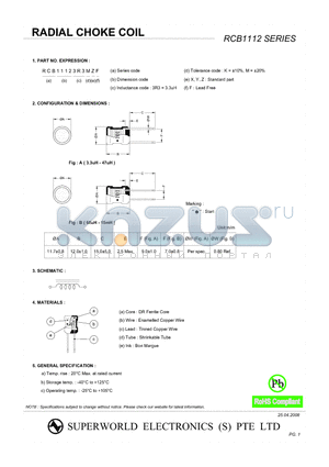 RCB1112151KZF datasheet - RADIAL CHOKE COIL