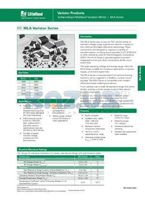 V48MLA1206N datasheet - MLA Varistor Seriesv