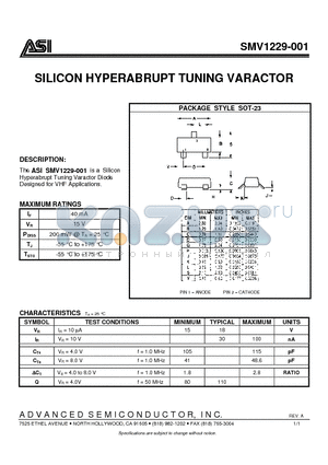 SMV1229-001 datasheet - SILICON HYPERABRUPT TUNING VARACTOR