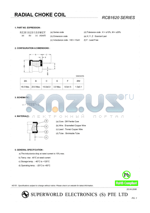 RCB1620101KZF datasheet - RADIAL CHOKE COIL