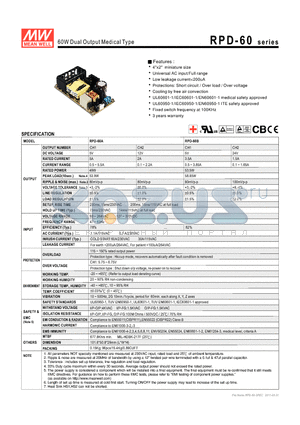 RPD-60 datasheet - 60W Dual Output Medical Type