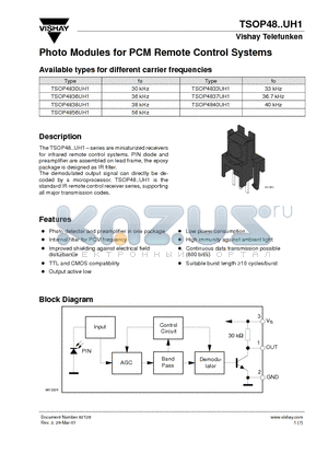 TSOP4833UH1 datasheet - Photo Modules for PCM Remote Control Systems