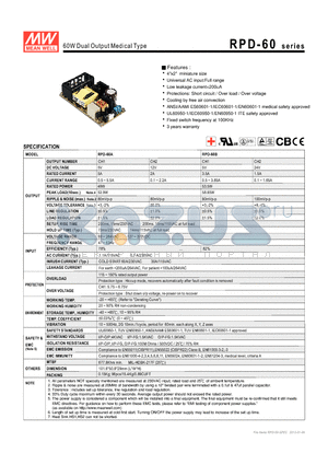 RPD-60_12 datasheet - 60W Dual Output Medical Type