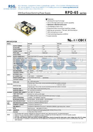 RPD-65D datasheet - 65W Dual Output Switching Power Supply