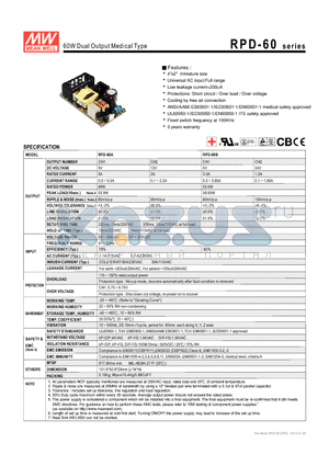 RPD-60B datasheet - 60W Dual Output Medical Type