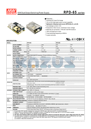 RPD-65D datasheet - 65W Dual Output Switching Power Supply