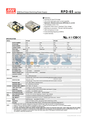 RPD-65D datasheet - 65W Dual Output Switching Power Supply