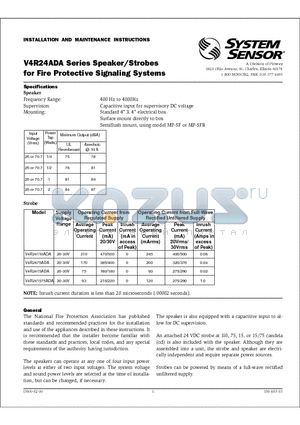 V4R24ADA datasheet - Speaker/Strobes for Fire Protective Signaling Systems