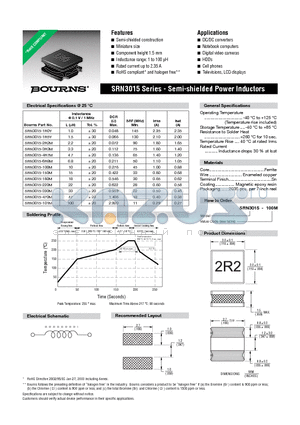 SRN3015 datasheet - Semi-shielded Power Inductors