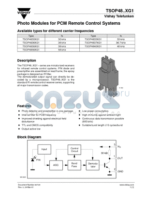 TSOP4840XG1 datasheet - Photo Modules for PCM Remote Control Systems