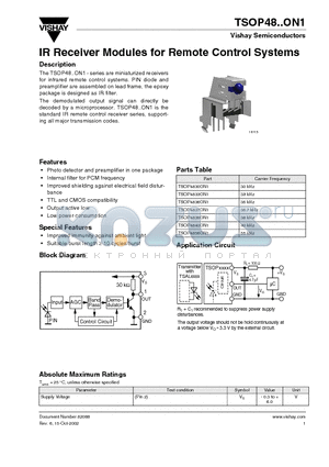 TSOP4856ON1 datasheet - IR Receiver Modules for Remote Control Systems