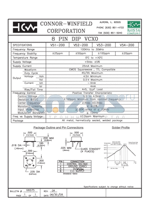 V51-200 datasheet - 8 PIN DIP VCXO