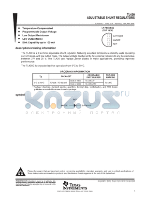 TL430CLPR datasheet - ADJUSTABLE SHUNT REGULATORS