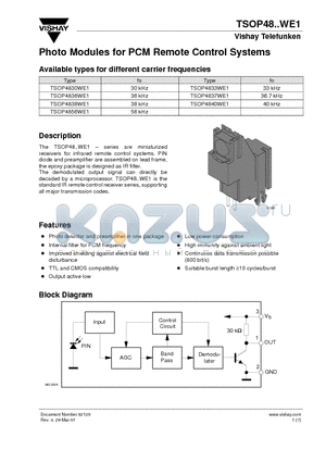 TSOP4838WE1 datasheet - Photo Modules for PCM Remote Control Systems