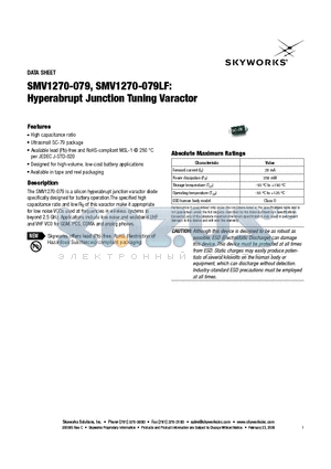 SMV1270-079 datasheet - Hyperabrupt Junction Tuning Varactor