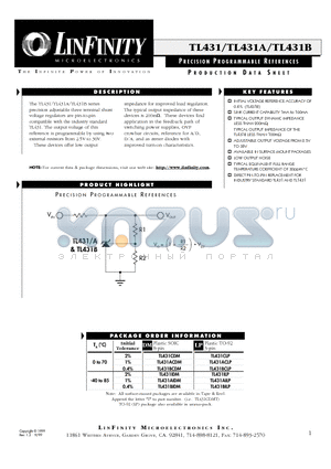 TL431 datasheet - PRECISION PROGRAMMABLE REFERENCES