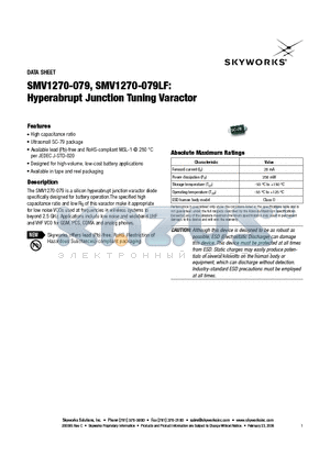 SMV1270-079LF datasheet - Hyperabrupt Junction Tuning Varactor