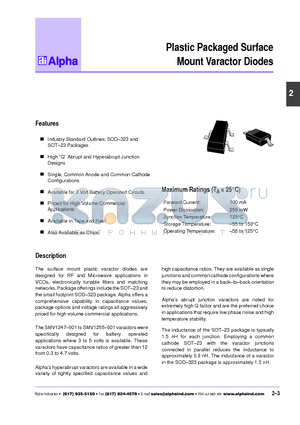SMV1299-XXX datasheet - Plastic Packaged Surface Mount Varactor Diodes